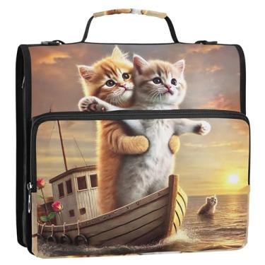 Imagem de Fichário romântico de gato Titanic Love 3 cm 3 argolas para fichário resistente com zíper bolsa organizadora com alça para diversão escolar, portfólio e estojo para pasta de anel