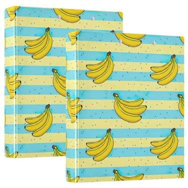 Imagem de Fichários de 3 anéis com listras de banana amarelas de 3 cm comporta 200 folhas de prancheta de animal com estampa animal, fichário de escritório, 31,5 x 27 x 6 cm, pacote com 2