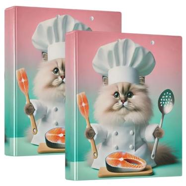 Imagem de Fichários de cozinha engraçados de gato chef, 3 polegadas, 3 argolas, 200 folhas, portfólio, floral, redondo, fichário de apresentação, 31,5 x 27 x 6 cm, 1 pacote