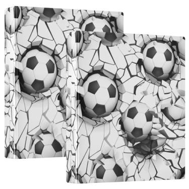 Imagem de Bolas de futebol personalizadas para fichários de 3,8 cm, 3 anéis, 200 folhas, fichário de escritório, 31,5 x 27 x 6 cm, pacote com 2