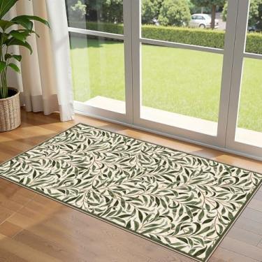 Imagem de Othilic Tapete para porta da frente para entrada interna – 6,5 x 1,5 m Boho lavável em camadas tapete de entrada ao ar livre tapete antiderrapante primavera sálvia folha verde tapete corredor tapete