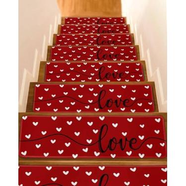 Imagem de Degraus de escada 20,3 x 76,2 cm (15 peças), dia dos namorados, corações brancos do amor, corações, escada interna, tapete de escada, coração e citação em degrau vermelho antiderrapante para crianças