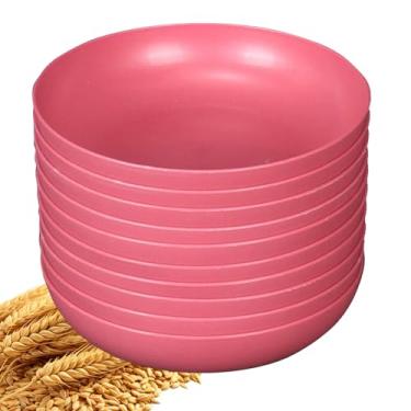 Imagem de YuanQ Pacote com 10 pratos de salada redondos profundos de 14,5 cm, pratos de cozinha reutilizáveis para lanche ou salada, lava-louças e micro-ondas, pratos de jantar leves e inquebráveis (vermelho)