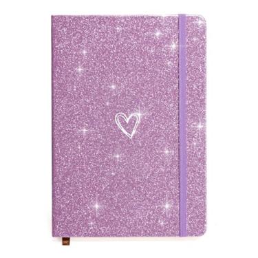 Imagem de HJWKJUS Glitter A5 Notebook, Lined Journal Notebook A5 Notepad for Girls Women,Cute Bling Diary with Heart-Shaped College Ruled Hardcover Notebook for Work School, Note Taking, Business (Purple)