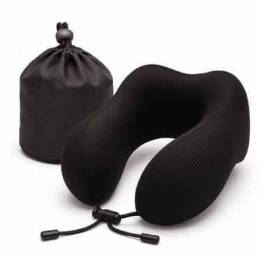 Imagem de Almofada de pescoço para viagem, suporte de pescoço com capa de seda gelada refrescante, suporte de alta densidade, lavável na máquina e adequado para viagens, travesseiro de espuma viscoelástica em