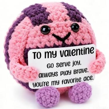 Imagem de Weming Volleyball Gift – Mini Crochet Volleyball with Pun Card, Pink Purple Valentine or Birthday Present