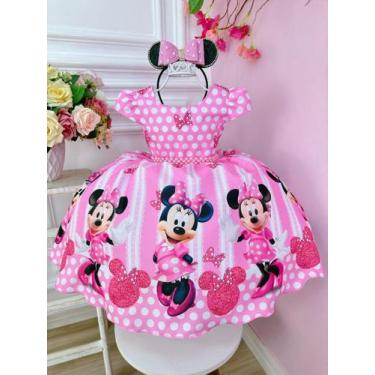 Imagem de Vestido Infantil Minnie Rosa Cinto de Pérolas Princesas Bolinhas - Gen