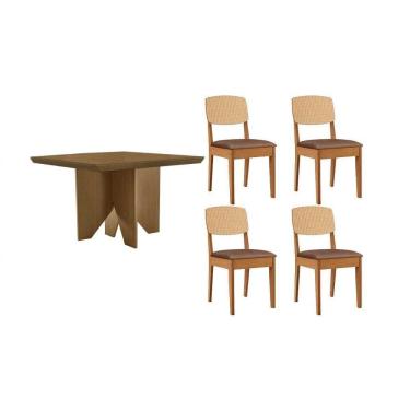 Imagem de Sala Jantar Mesa Nevada Tampo Curvo 90cm+4 Cadeiras Havana Naturale - Corano Capuccino - Rufato