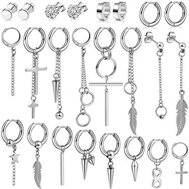 Imagem de Brincos para homens e mulheres, 24 peças de aço inoxidável com dobradiça e argola articulada para homens e mulheres, Aço inoxidável, Sem pedra preciosa