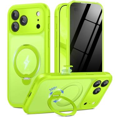 Imagem de BERFY Capa para iPhone 17 Pro, compatível com MagSafe, protetor de tela de privacidade integrado e suporte magnético giratório 360, capa de telefone fosca à prova de choque para 17 Pro de 6,3