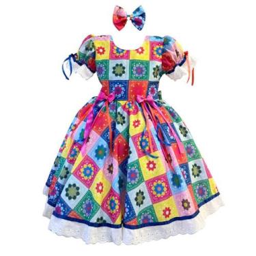Imagem de Vestido Festa Junina Quadrilha São João Flores Quadriculado Bandeirinh