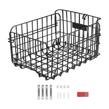 Imagem de Colaxi Cesto traseiro dobrável para bicicleta, organizador portátil em arame metálico com refletor, ideal para ciclismo, caminhadas e atividades ao ar livre.