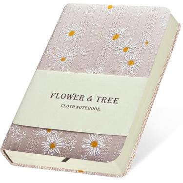 Imagem de ipoul Caderno de bolso de tecido para mulheres, diário de capa dura de tecido estampado margarida, A6, 264 páginas, caderno forrado pequeno de 10 x 15 cm e caderno de esboços em branco, diário bordado