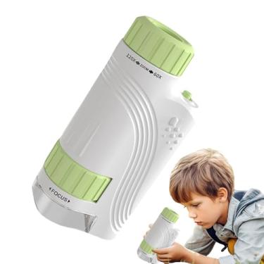 Imagem de Microscópio portátil para crianças – brinquedo de observação de bolso de 60 a 120 x | com luz LED e microscópio portátil | para estudantes, meninos, meninas, adolescentes, estudar, jardim, pátio