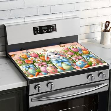 Imagem de BVBOX Capa superior de fogão de Páscoa para fogão elétrico 71 cm x 50 cm almofadas de cobertura superior de fogão decorativo lavável para bancadas de cozinha doméstica (garrafa de vidro de coelho, 71