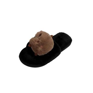 Imagem de Pantufa feminina casual aberta capibala quente outono inverno uso doméstico confortável, Preto, 36
