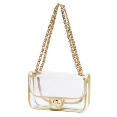 Imagem de LAM GALLERY Bolsa feminina transparente de PVC com corrente aprovada pelo estádio bolsa transparente transparente para trabalho e concertos, Acabamento dourado (ferragens douradas) (tamanho médio