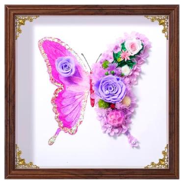 Imagem de TarnorLer Porta-retrato borboleta flor eterna mural decoração de mesa mãe presente de aniversário amigas irmãs presente quarto escritório estudo apartamento decoração casa