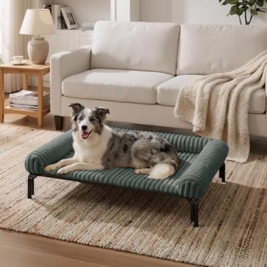 Imagem de Cama elevada para cães com almofada fofa removível, almofada lavável para berço elevado, sofá para sofá, pés antiderrapantes, malha respirável, cinza claro, 109 x 81 cm