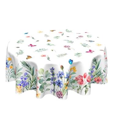 Imagem de ABSOP Toalha de mesa floral primavera verão redonda 70 polegadas aquarela borboleta flor toalha de mesa lavável capa de mesa para cozinha, férias, piquenique, festa, jantar, piquenique, decoração