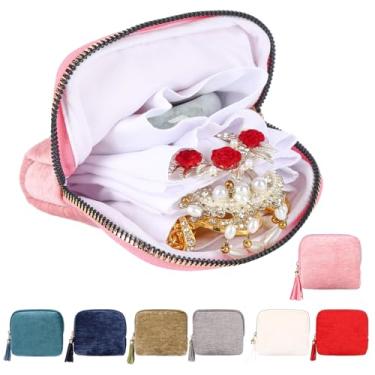 Imagem de YAIZLBCA Pequena caixa de joias de viagem, presentes de viagem para mulheres, bolsa organizadora de joias de veludo macio, bolsa de armazenamento para pulseiras, anéis de brincos, colares