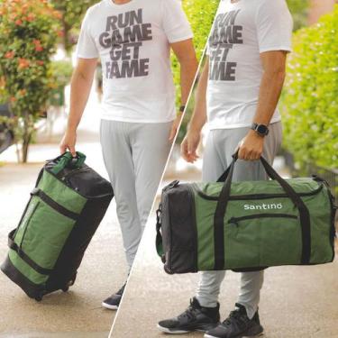 Imagem de Mala Sacola Viagem Dobrável Pratica com 2 Rodas Poliéster Reforçada Re