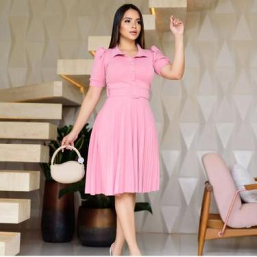 Imagem de Vestido Midi Gode Evangelico Rodado Plissado Com Cinto Plus Size Lindo