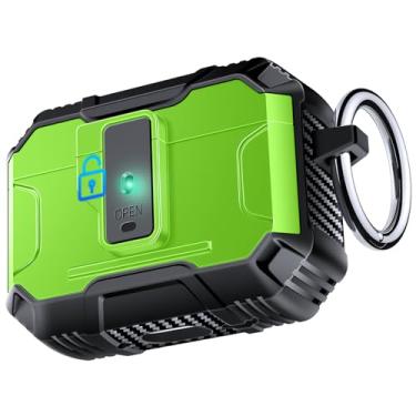 Imagem de Capa blindada resistente para AirPods Pro3 Geração com trava e chaveiro, proteção resistente contra quedas de 360°, tampa magnética e aberta com 1-clique, capa dura AirPods Pro 3ª para atividades ao