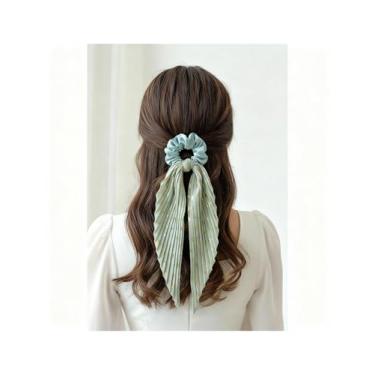 Imagem de Laço vintage de cetim feito à mão com laço de rabo de cavalo para pentear o cabelo diário