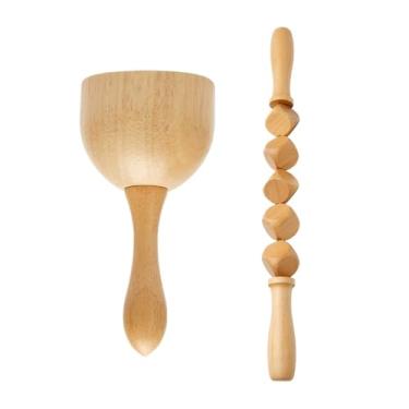 Imagem de Ferramentas de massagem para terapia de madeira anticelulite, rolo massageador de madeira, copo Gua Sha, kit de drenagem linfática (estilo y)