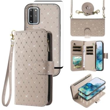 Imagem de Compatível com Samsung Galaxy S20 Plus S20+ 5G capa carteira com zíper protetor de tela celular alça transversal flip flip porta-cartões capa para celular S20+5G S20plus 20S + S2O S 20 20+ G5 feminino