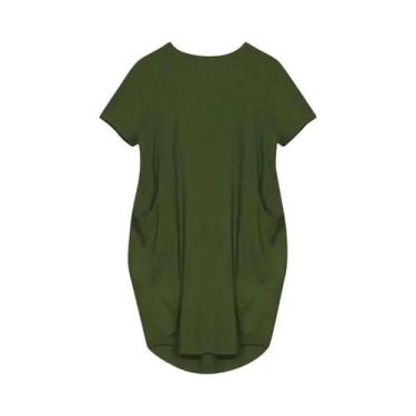 Imagem de Vestidos casuais soltos femininos plus size de manga curta com gola re