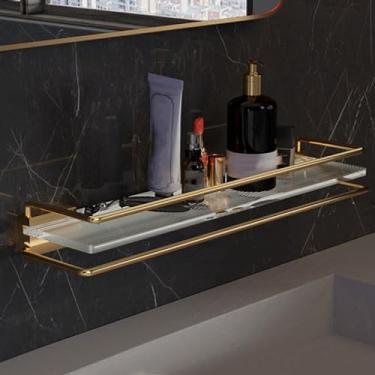 Imagem de Conjunto de ferragens de banheiro, acessórios de banho dourados toalheiro montado na parede, barra de toalha, escova de vaso sanitário, ganchos de toalha, suporte de papel, prateleira de 40 cm