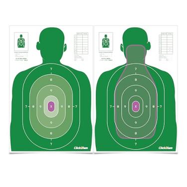 Imagem de ClickBlam B-27E PROS-Q Alvo de tiro com Silhueta Verde - Alvo de papel frente e verso de 88 x 58 cm para treino de alcance, treinamento de arma e rifle (pacote com 5, pré-dobrado)