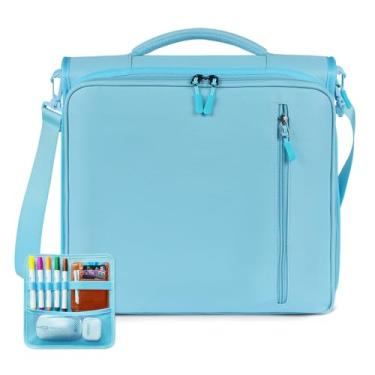 Imagem de Fichário com zíper de 3 anéis de 5 polegadas com capacidade para 500 folhas, pasta expansível de 6 abas, design de vários bolsos, alça de ombro e alça para ensino médio e escritório (azul claro)