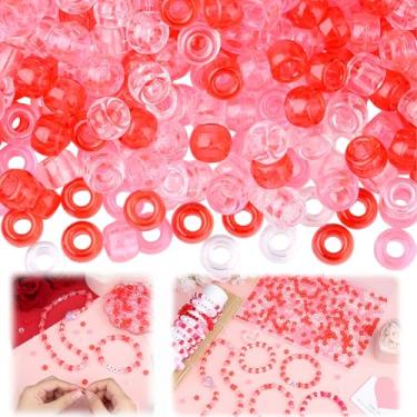 Imagem de NUKAYAI 1000 peças pulseiras de contas de pônei dos namorados artesanato 6 x 9 mm plástico a granel para colar, tranças de cabelo pônei Kandi rosa vermelho branco contas de dia dos namorados para
