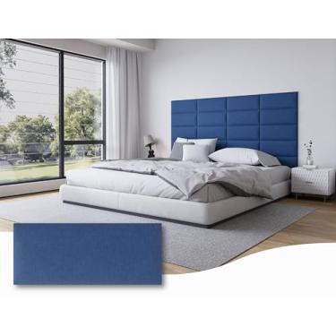 Imagem de Gorkett Pacote com 6 painéis estofados de cabeceira para camas de casal, painéis à prova de som montados na parede, quadro decorativo anticolisão para uso doméstico, 25 x 61 cm cada, azul escuro