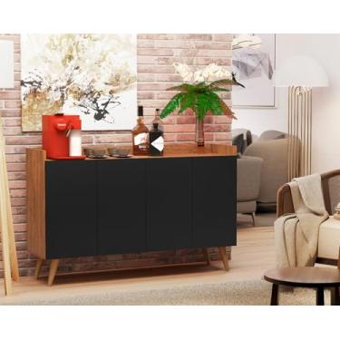 Imagem de Aparador Buffet Retrô Pés Palito Cantinho Do Café Rubi 4 Portas (Preto/Freijó)