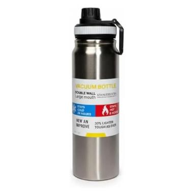 Imagem de Garrafa Térmica de Aço Inox, 800ml, Preta, Isolamento a Vácuo, Parede Dupla, Antivazamento, com Alça, para Academia, Esportes, Escritório, 28cm (Prata)