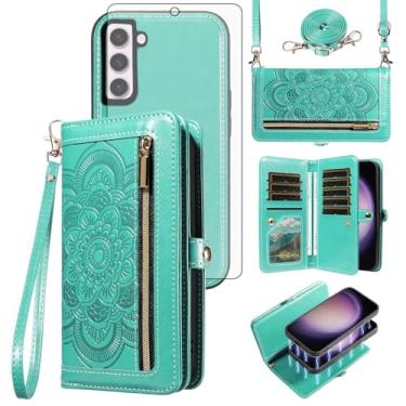 Imagem de Asuwish Capa de telefone para Samsung Galaxy S23 5G carteira com zíper destacável capa celular com protetor de tela de vidro temperado alça de pulso flor porta-cartão S 23 23S GS23 G5 SM-S911U 6,1