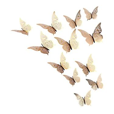 Imagem de 12 Peças Adesivos de Parede Borboleta 3D com Recorte Decal Arte DIY Decoração Adesivo Removível para Geladeira Festas Temáticas Casamento Quarto Criança