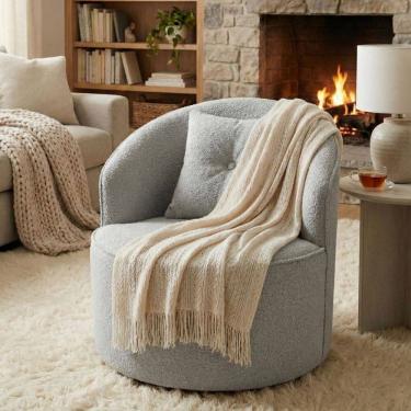 Imagem de Poltrona Orgânica Decorativa Confortável Amore Bouclê Cinza Claro - Montanari`s Decor