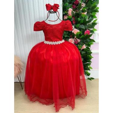 Imagem de Vestido Longo Daminha Laura Vermelho com Peito Rendado e Laço, 16, Ver