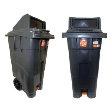 Imagem de Lixeira Grande Coletora 120 Litros Com Pedal Rodas Antares, Cinza
