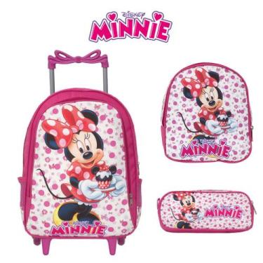 Imagem de Kit Mochila Escolar Menina Minnie Rodinha Passeio Resistente - TOYS 2U