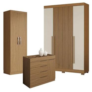 Imagem de Guarda Roupa Casal 2030240 Atacama Areia com Armário Multiuso 2000192 e Cômoda Sevilha Atacama - Aramóveis