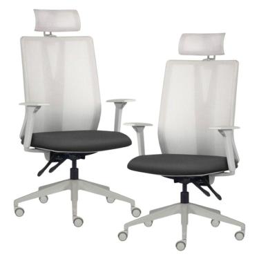 Imagem de Kit 2 Cadeiras Escritório Giratória Presidente Flow F02 Base Cinza Sintético Preto - Lyam Decor