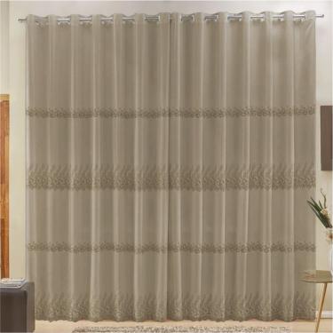 Imagem de Cortina 3 Mts Sala Quarto Voal Bordado para Trilho Suisso Bege