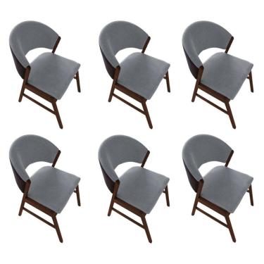 Imagem de Kit 6 Cadeiras De Jantar Madeira Maciça Débora Em Facto Ocre Cinza Linho