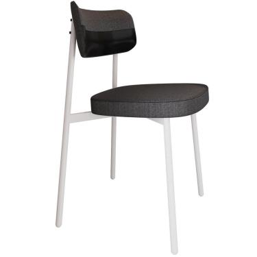 Imagem de Cadeira Estofada Para Sala De Jantar Astrid Branco C01 Linho Preto Courino Preto - Lyam Decor